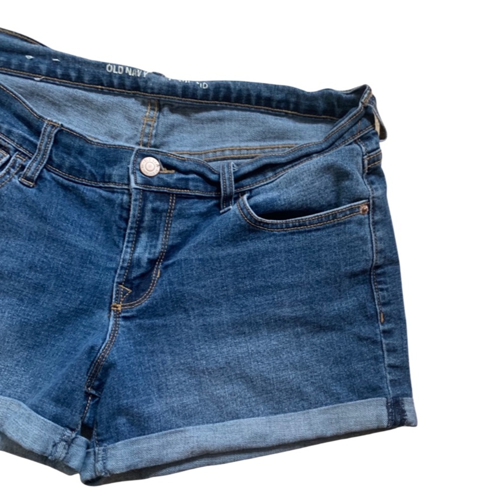 Old Navy Blue Denim Boyfriend Reg Jean Shorts Dune Wash Cuffed Hem Size 6 - Picture 5 of 13